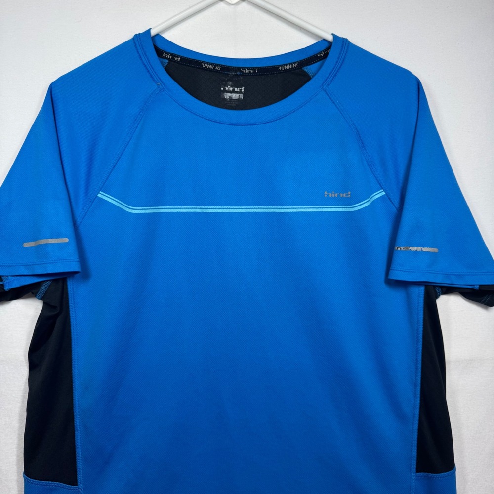 HIND Running Athletic T Shirt Blue Black Short Sleeve Top Activewear‎ Sz Large